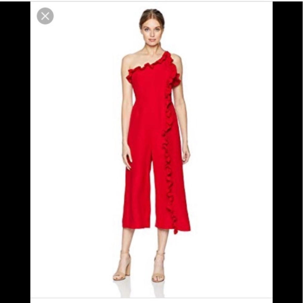 C/ Meo Collective Elegant Red Ruffled Jumpsuit inseam 22 inch